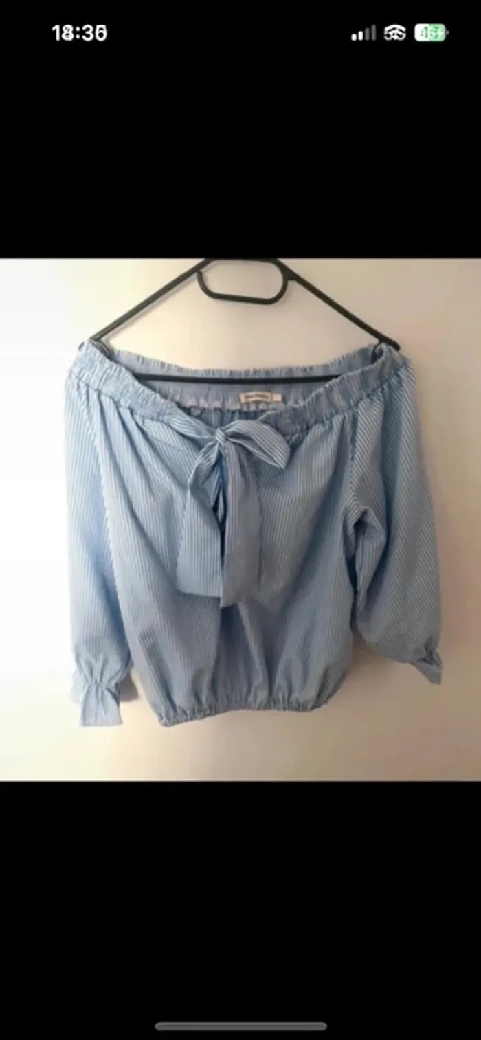 Blouse à rayures bleu ciel - épaules dénudées - taille unique