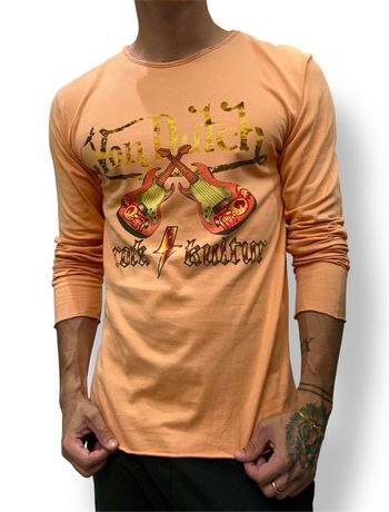 Tee Shirt Manches Longues, Orange, Rock : Von Dutch, Taille : M