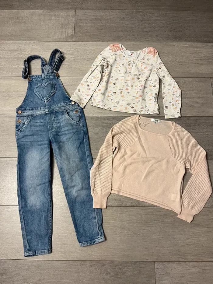 Ensemble fille 3 pièce salopette pull cyrillus h&m et repetto 6 ans