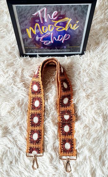 Sangle de sac à main sac banane crochet marron écru fleur rectangulaire multicolore neuve neuf