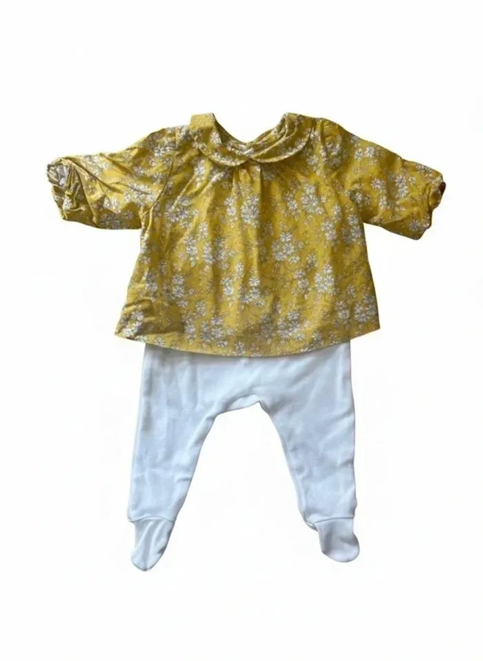 Pyjama bébé fille Jacadi effet 2 en 1 jaune blanc taille 3 mois