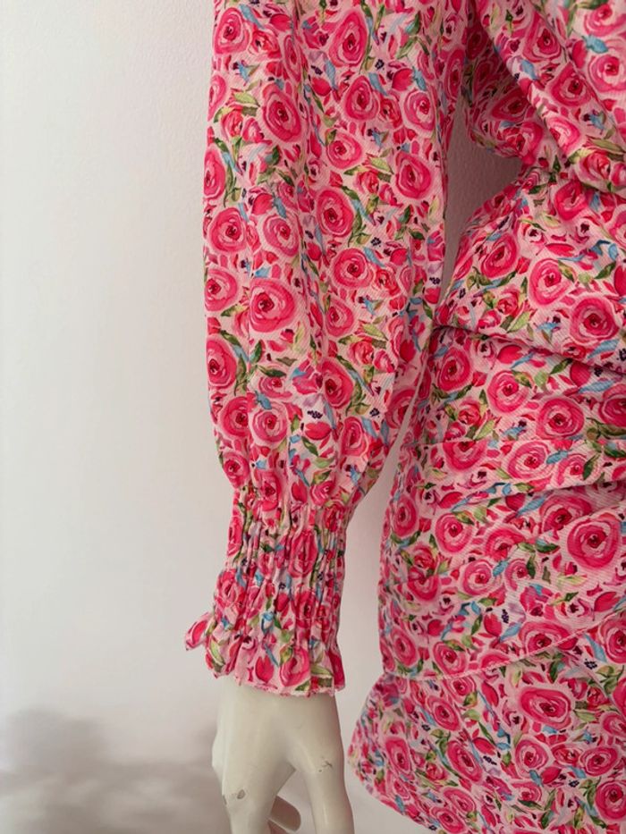 🌺Robe manche longue rose au motif fleuris Taille unique (34-36)🌺 - photo numéro 4