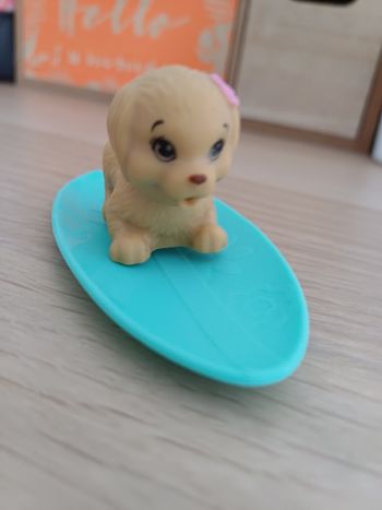 Chien barbie et sa planche de surf