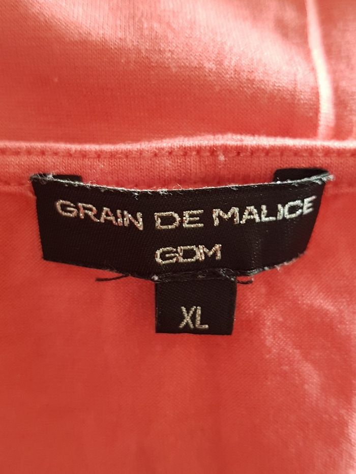 Veste femme rose, petits motifs noirs et jaunes. Grain de Malice. Taille XL. 50cm aux aisselles. - photo numéro 5