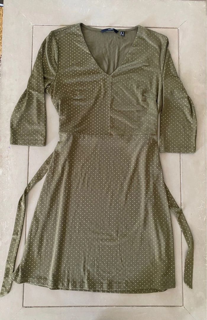 Robe Vero Moda vert kaki à pois dorés taille M - photo numéro 7