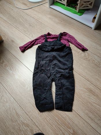 Ensemble haut ML + salopette velours 12 mois