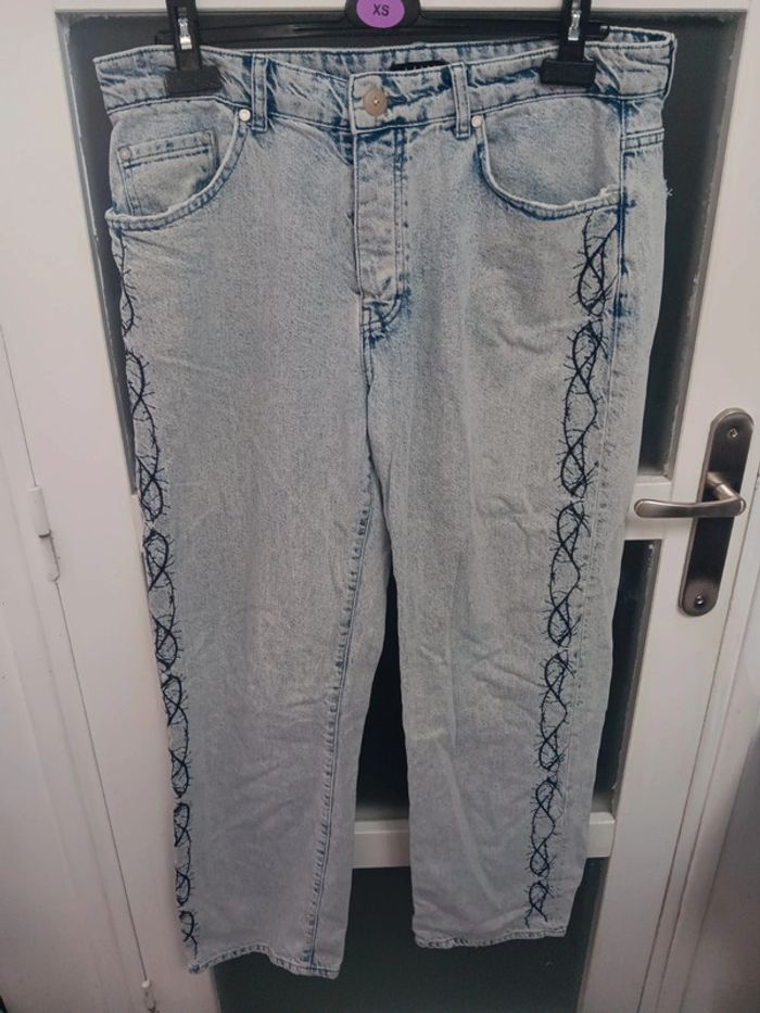 Jean mam taille haute brodé, style vintage 36