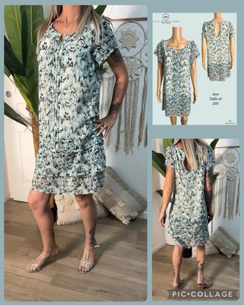 🩵 Robe fluide imprimée bleu ciel, vert et noir – 2Two – Taille 40 NEW 🩵