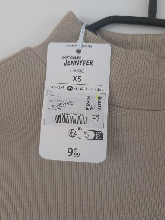 Top col montant manches longues Jennyfer beige – Taille XS – Neuf avec étiquette - photo numéro 3