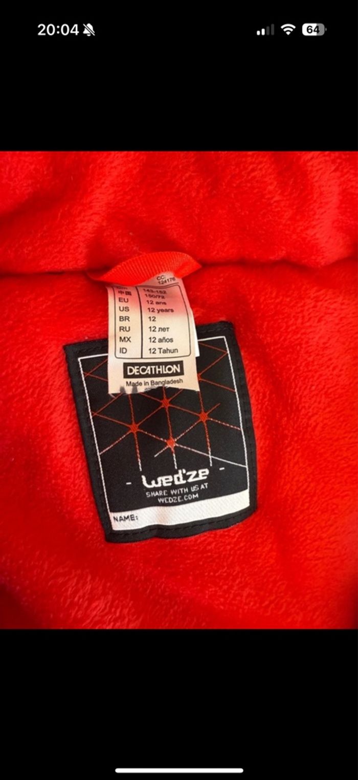 Combinaison de ski rouge 12 ans décathlon wedze - photo numéro 5