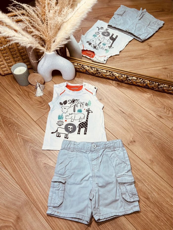 Taille 18 mois ensemble 2p garçon Orchestra Obaibi blanc orange gris * savane * 💙