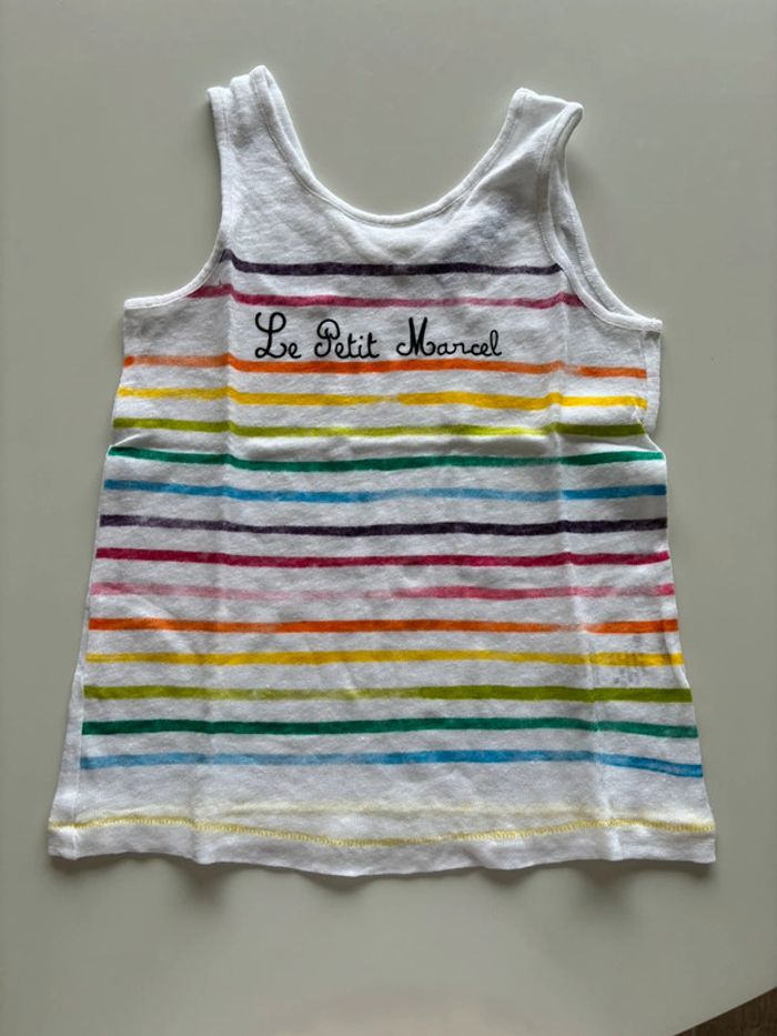 Débardeur blanc à rayures multicolores