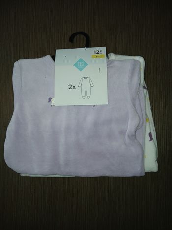 lot de deux pyjamas en velours fille licorne 3 mois 