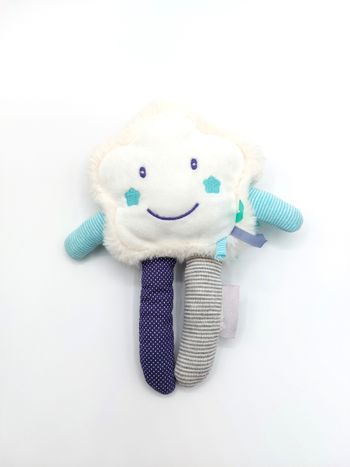 Peluche étoile réversible LUC ET LEA blanc bleu pois rayures 20 cm sos doudou