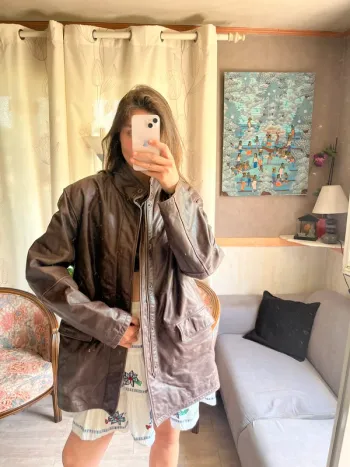 Veste bomber bombardier en cuir vintage rocket rocket vintage bohème champêtre country western
