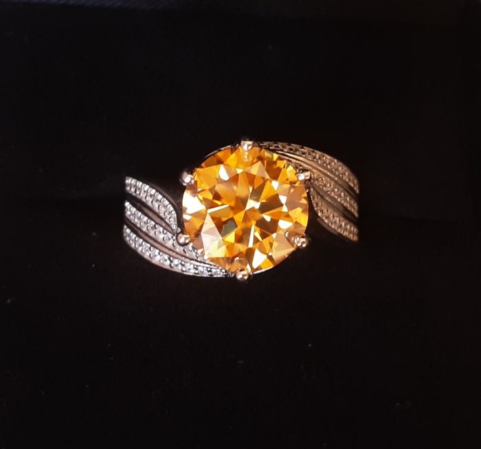 Bague mariage fiançailles anniversaire gravée Au750 Moissanite 9mm 3carats cadeau pour elle