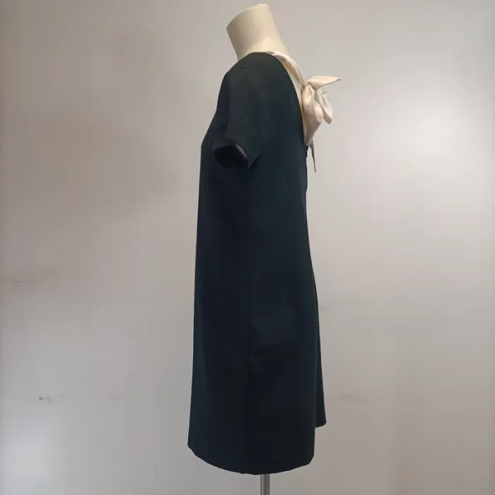 Robe noir S - coupe droite col rond - Vero Moda - Cocktail, Nouée à l'arrière, Dos décolleté A458 - photo numéro 4