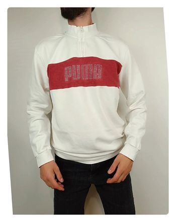 Sweat quart zip Puma blanc et rouge M