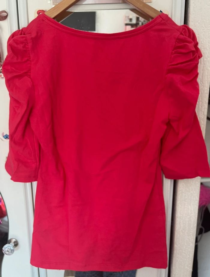 Pull col rond, manches bouffante qui arrive au-dessus du coude, fuchsia, Etam, M, 95% coton - photo numéro 6