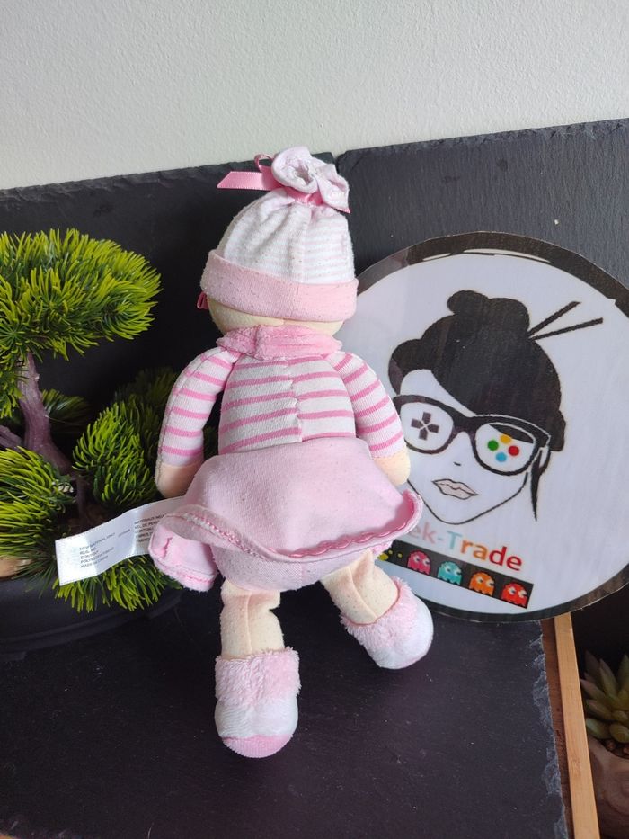 Doudou poupée fille fillette corolle rose rayé blanc coeur 2009 bonnet  DD003540 - photo numéro 2