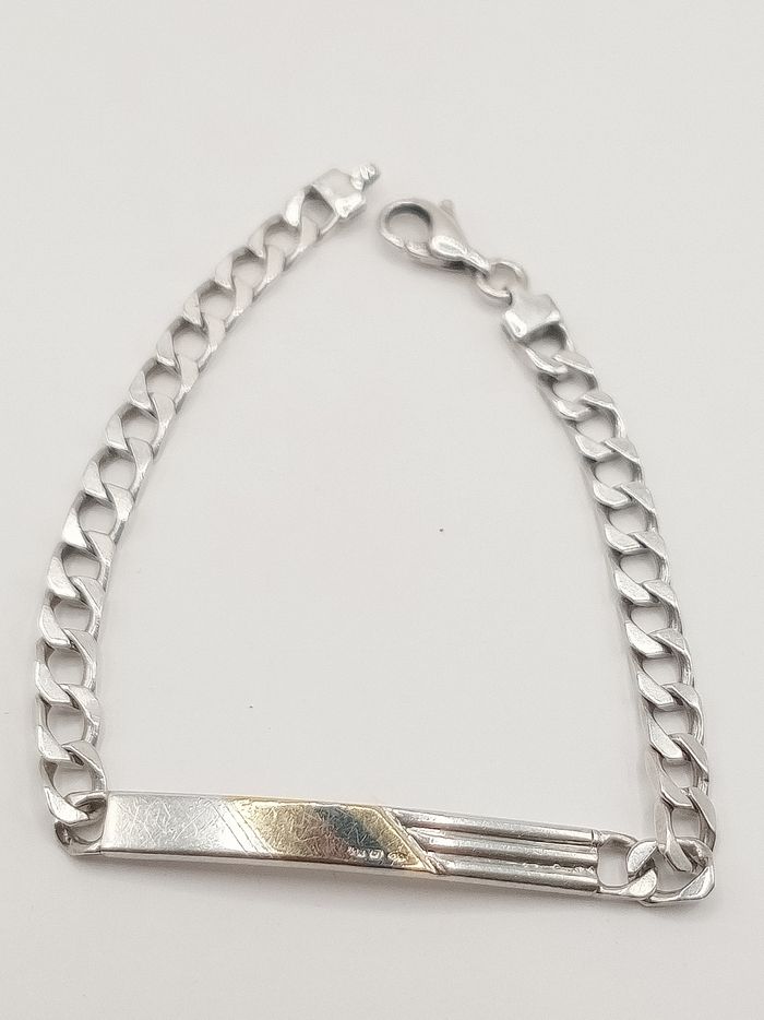 Bracciale unisex uomo donna argento massiccio maglia spessa placca oro 750 punzonato 18 carati