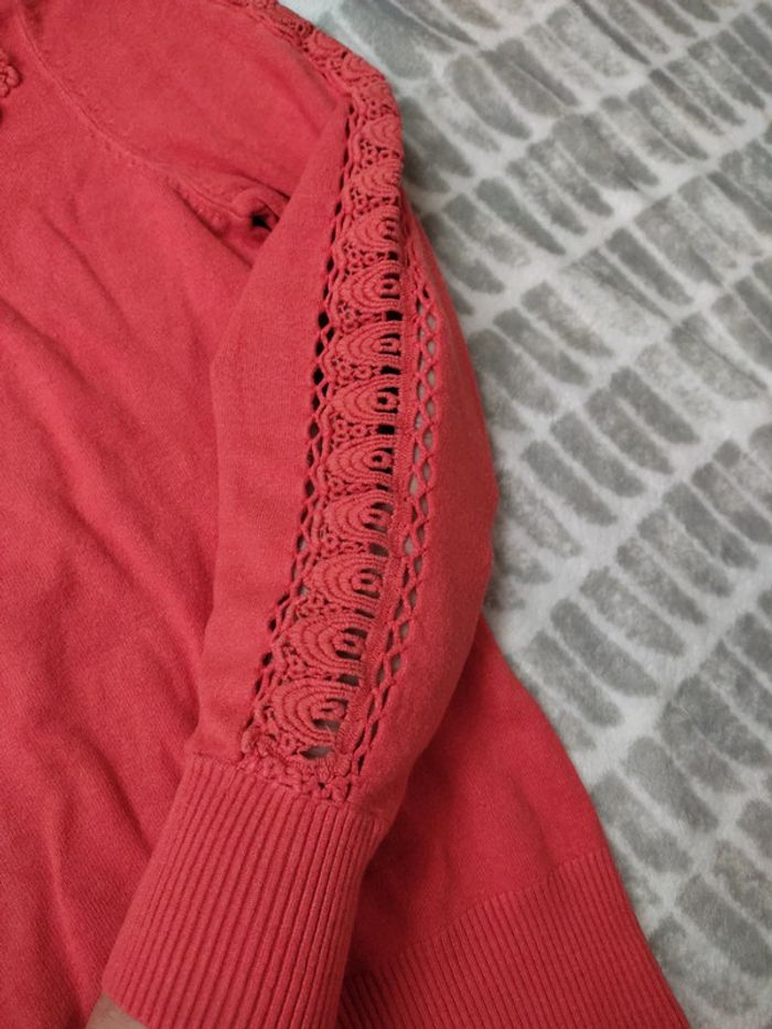 Pull manches longues fin orange dentelle crochet col et manches bréal taille 40 - photo numéro 4
