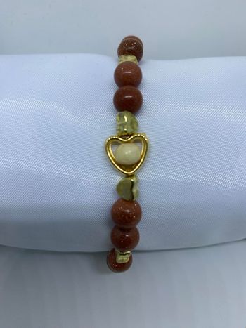 Bracelet pierres sable doré, coeur Fait main