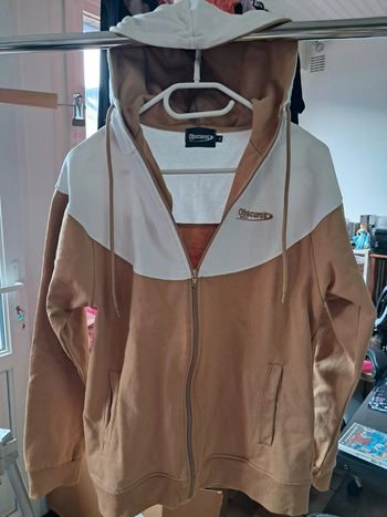Veste mixte sweat à capuche sport ou citadine marron clair et blanche - Obscuros - T38/40