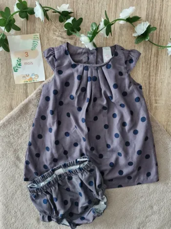 Ensemble robe + bloomer à pois bébé fille 3 mois - légère pour l'été