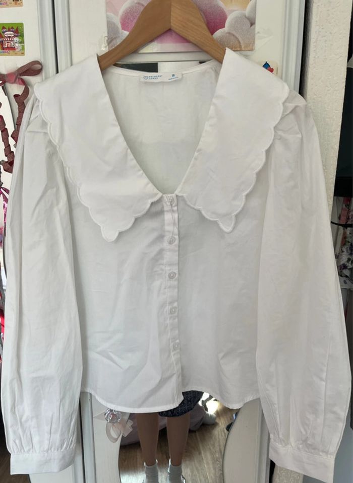 Chemise blanche avec manches bouffante et col Claudine fantaisie, Primark, S