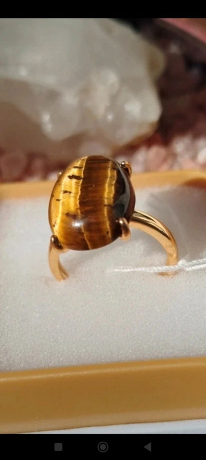 Bague Instinct Royal 💫Bague P/Or 24 Carats et Œil de Tigre AAA