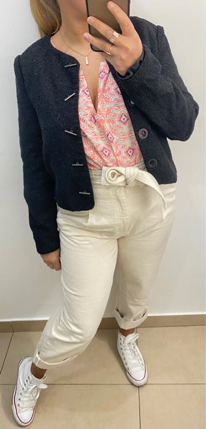 Superbe Veste Légère Courte Style Tweed Taille S - photo numéro 4