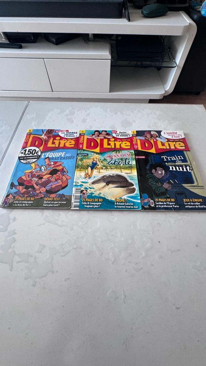 Lot de 3 magazines DLire – Romans + BD + Jeux – Bon état