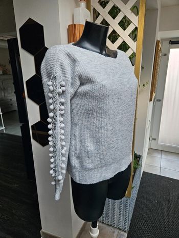 Lili & Lala pull gris chiné à pompons taille M