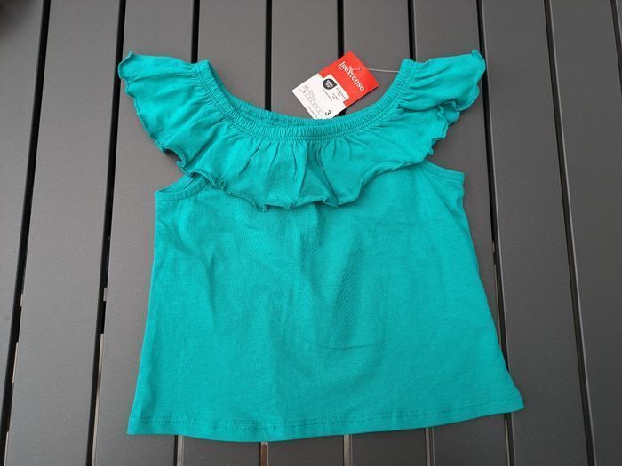 Haut T shirt été à volant vert fille 3 ans - photo numéro 1