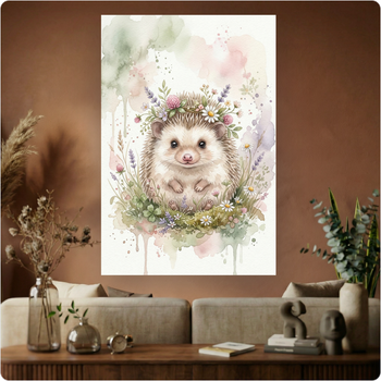 Affiche hérisson aquarelle "Hérisson Fleuri" poster déco murale enfant A3 Sans cadre