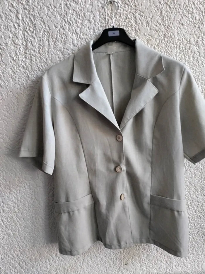 Veste blazer manche courte vert t 48 - photo numéro 2