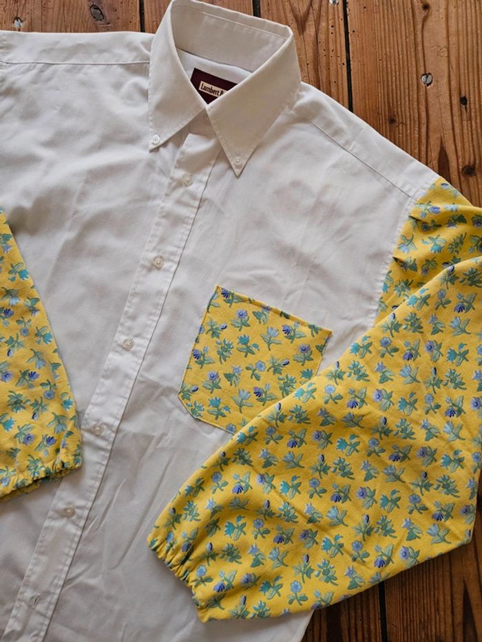 Chemise upcyclée white/fleurs - photo numéro 5