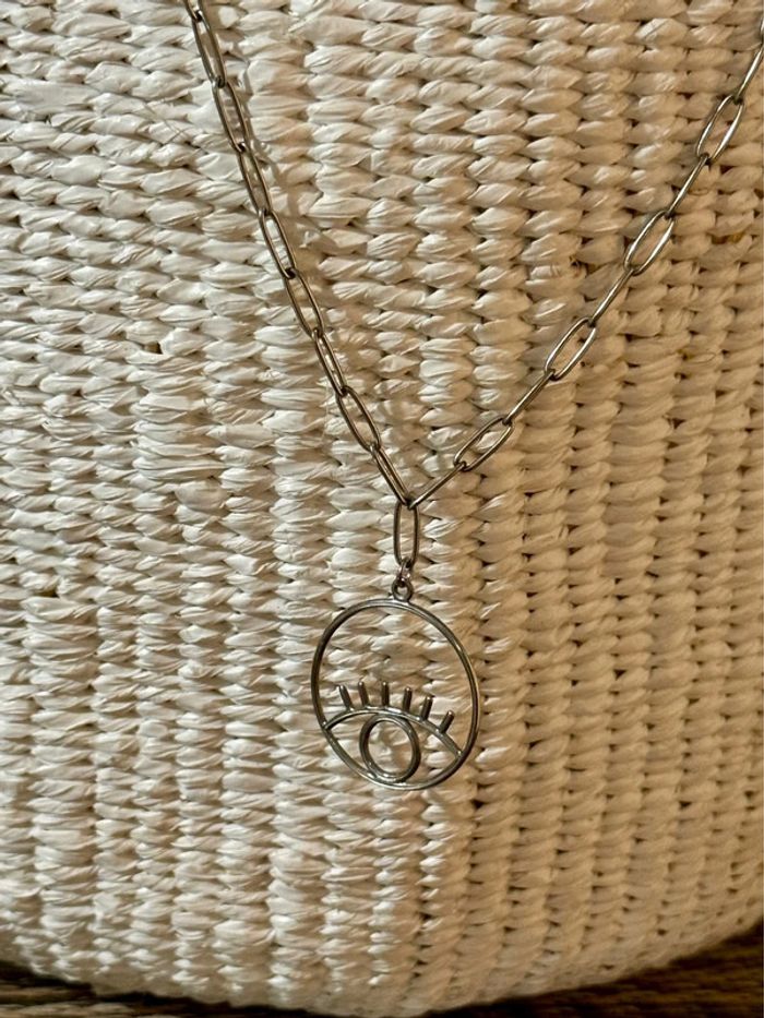 Collier mailles larges réglable cercle œil cils en pendentif - photo numéro 5