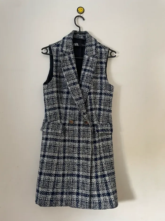 Zara veste blazer texturé /robe tailleur sans manches en tweed taille S - photo numéro 19
