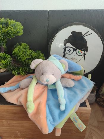 Doudou plat Ours gourmandise bleu orange bn035 baby nat' vert gris Bonnet Carré