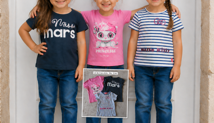 Lot de 3 tee-shirts fille - 3 ans - manches courtes - photo numéro 1