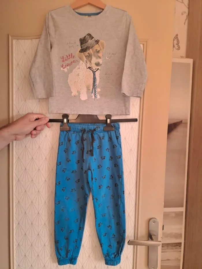 Pyjama garçon orchestra dessin craquelé bleu gris sinon tbe 4 ans