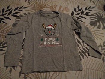 Tee shirt manche longue gris Smiley Noël 8 ans