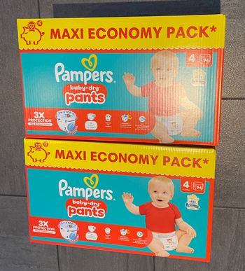 2 cartons lot de 188 couches culottes Pampers baby-dry pants Taille 4 T4