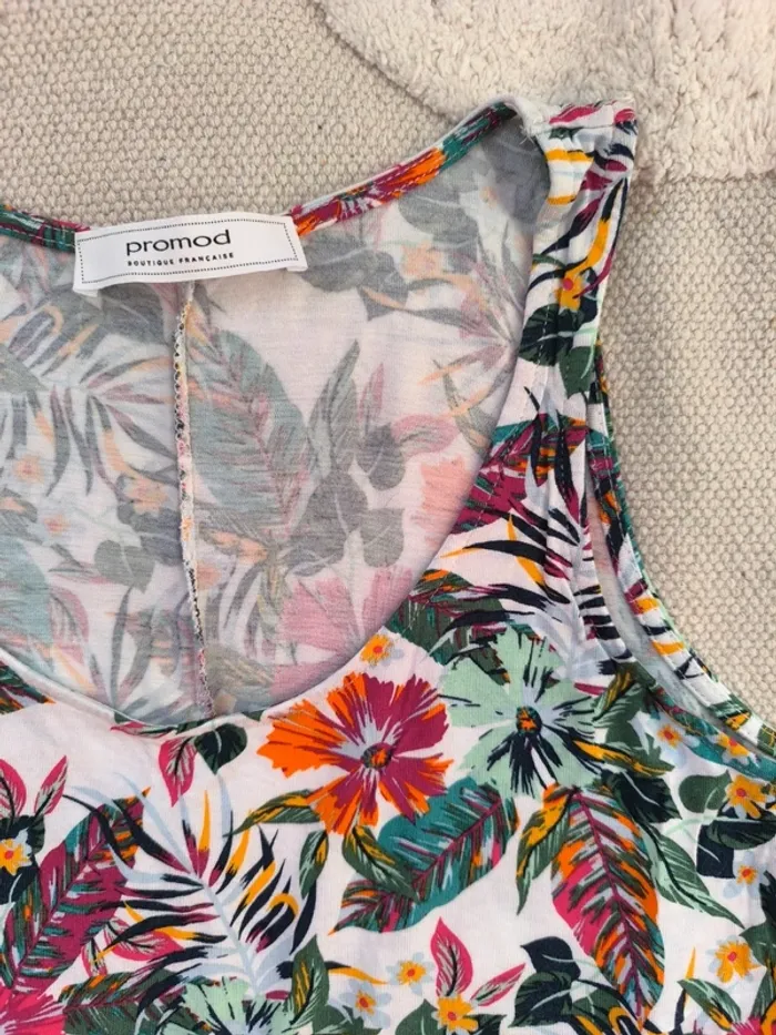 🌺 Débardeur Promod – Motif fleurs tropicales jungle – Taille M/L - photo numéro 2
