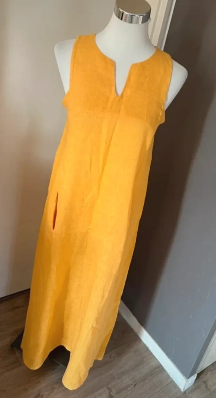 AT.P.CO robe longue en lin jaune été femme, taille 36 - photo numéro 3