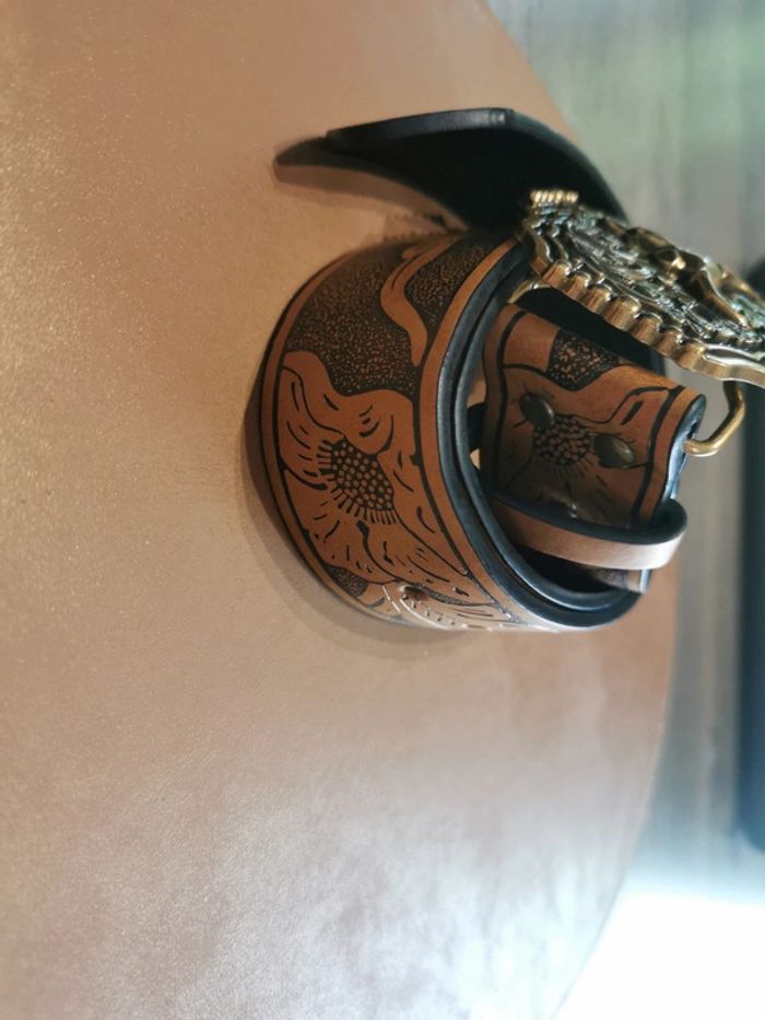 Ceinture de cowboy country taureau dorée - photo numéro 3