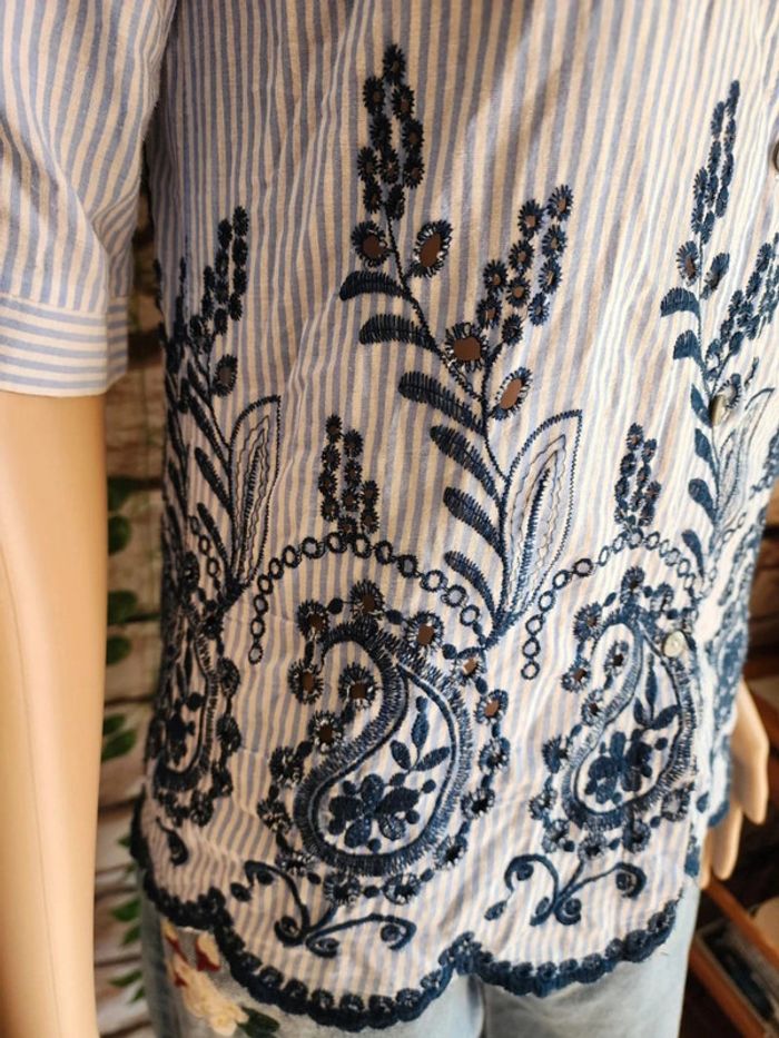 🌸Blouse rayée floral 100% coton Version Feminin Taille 36🌸 - photo numéro 2