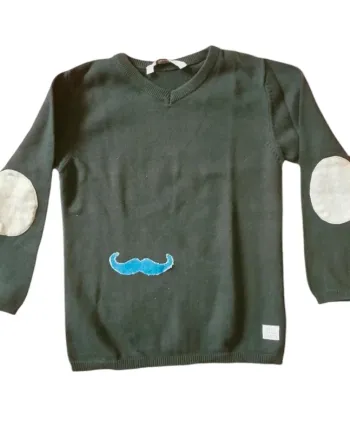 Petit  pull col v moustache 4 ans